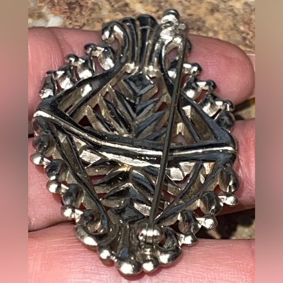 Vintage Art Deco Pavé Brooch 1920s-40s ✨ Blue Baguettes & Clear Rhinestones ✨ - Picture 10 of 12